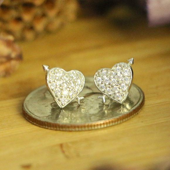 925 sterling silver cubic zirconia hearts earrings - Picture 2 of 8